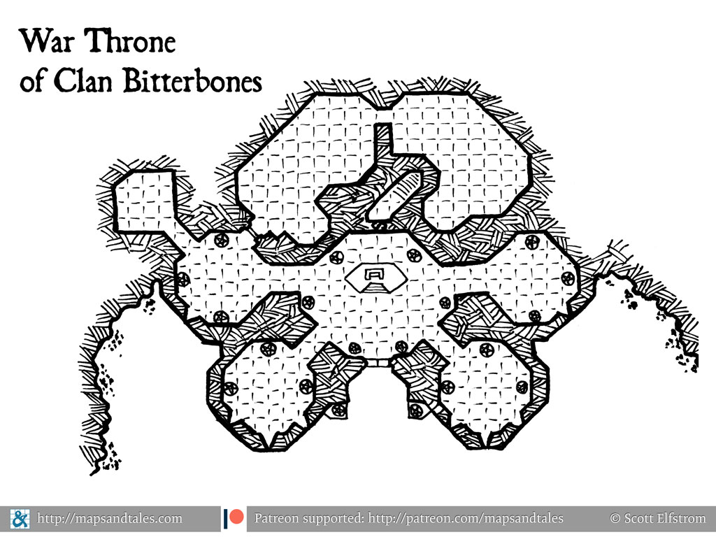 Map of a mountain fortress built into a sheer cliff face