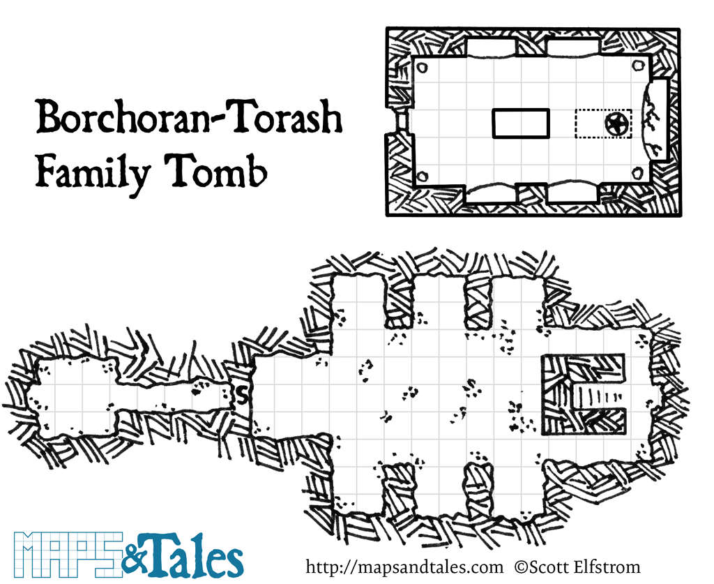 Gridded map of a masoleum and hidden catacombs beneath